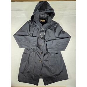 Michael Kors Womens Navy Blue Hooded Trench Coat Jacket Size‎ L WPL 7888